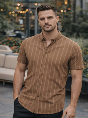 Gömlek Çizgili Kahve