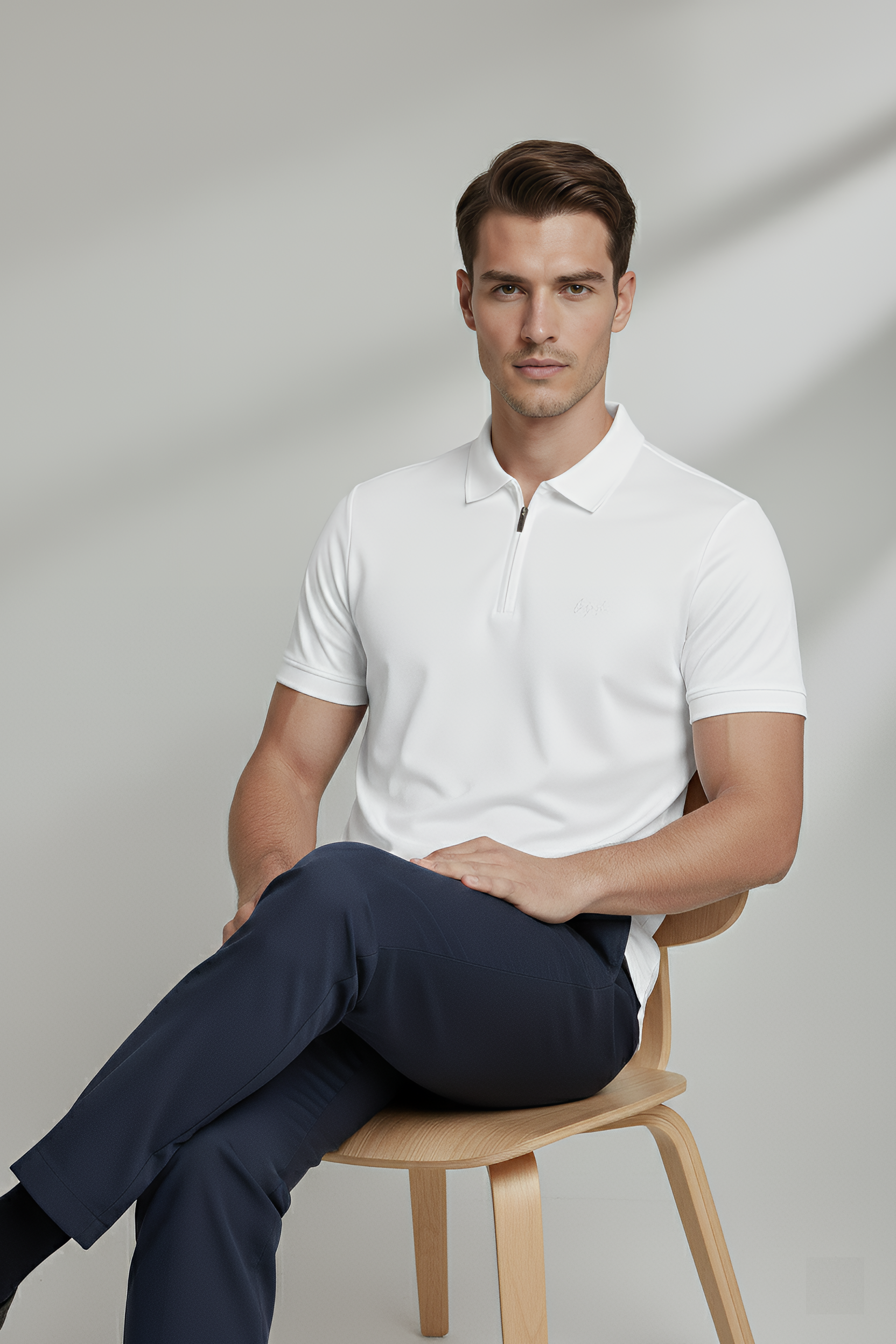 fermuarli polo yaka beyaz